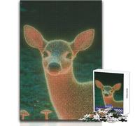 Puzzle de 1000 pièces représentant Un cerf Magique aux Bois Lumineux dans Une forêt enchantée Jeu intellectuel et éducatif Idéal comme Cadeau de Noël Secret Dimensions : 38x26cm