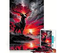 Puzzle de 1000 pièces représentant Un cerf Mystique dans Un Paysage Rouge, idéal pour Adultes Jeu intellectuel apaisant et décoratif Mural de qualité (38x26cm)