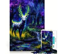 Puzzle de 1000 pièces représentant Un cerf Mystique dans Une forêt enchantée, idéal pour Adultes Un Jeu de réflexion Relaxant et agréable à Assembler Un Cadeau Charmant (38x52cm)