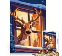 Puzzle de 1000 pièces représentant Un cerf regardant par la fenêtre, idéal pour Les Adolescents, Exercice Mental, détente et Rangement Parfait pour Noël (50x75cm)