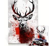 Puzzle de 1000 pièces représentant Un cerf Rouge, Peinture l'encre, pour Adultes Un Casse-tête Relaxant et Un Joli Cadeau (50x75cm)