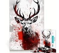 Puzzle de 1000 pièces représentant Un cerf Rouge, Peinture l'encre, pour Adultes Un Casse-tête Relaxant et Un Joli Cadeau (50x75cm)