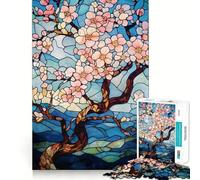 Puzzle de 1000 pièces représentant Un Cerisier en Fleurs en vitrail pour Adultes 38x26cm, Jeu Intelligent et Relaxant, pour se détendre