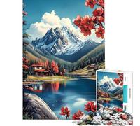 Puzzle de 1000 pièces représentant Un Chalet au Bord d'un lac de Montagne idéal pour Les Adolescents et Les Adultes Jeu Manuel Stimulant et Amusant à réaliser à la Maison (Dimensions 38x52cm)