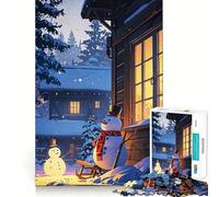 Puzzle de 1000 pièces représentant Un Chalet d'hiver avec des bonhommes de Neige Activité ludique et sans bavures Pièces nettes et découpées Idéal pour des soirées tranquilles (38x52cm)