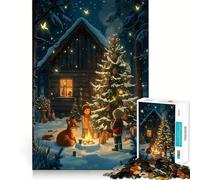 Puzzle de 1000 pièces représentant Un Chalet d'hiver avec des Enfants et Un Renard,idéal pour Les Adultes Jeu Stimulant l'esprit,pièces précises et Parfaitement assemblées,activité en Groupe