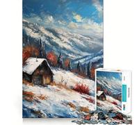 Puzzle de 1000 pièces représentant Un Chalet d'hiver dans Les Montagnes enneigées,pour Adultes Jeu de concentratione de qualité supérieure,découpé au Laser,idéal pour Une activité familiale