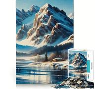 Puzzle de 1000 pièces représentant Un Chalet enneigé dans Les Montagnes, idéal pour Adultes Un Cadeau mémorable pour développer sa mémoire et soulager Le Stress (38x26cm)