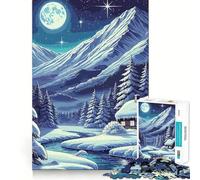 Puzzle de 1000 pièces représentant Un Chalet enneigé dans Les Montagnes, pour Adultes Jeu Intelligent et ludique Découpe précise Pièce d'art de qualité (38x52cm)