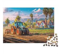 Puzzle de 1000 pièces représentant Un Champ labouré par Un Tracteur. Style Paysage Rural. Jeu éducatif pour Adultes. Décoration élégante. Niveau de difficulté élevé. 38 x 26 cm