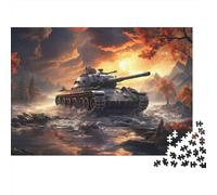 Puzzle de 1000 pièces représentant Un Char d'assaut traversant Une rivière. Jeu éducatif pour Adultes, décoration Attrayante, défi, idéal comme Dimensions : 52 x 38 cm.