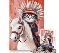 Puzzle de 1000 pièces représentant Un Chat à Cheval,idéal pour Les Adolescents Exercice de logique,évasion sereine,Bords Nets,Joli Cadeau (50x75cm)