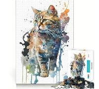 Puzzle de 1000 pièces représentant Un Chat à l'aquarelle Découpe de qualité Professionnelle pour stimuler la mémoire et développer l'esprit (50x75cm)