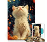 Puzzle de 1000 pièces représentant Un Chat Blanc dans Un Style Abstrait Jeu de réflexion créatif Découpe Nette Composants Robustes Idéal pour Les Voyages (50x75cm)
