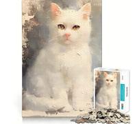Puzzle de 1000 pièces représentant Un Chat Blanc Stimulation de l'esprit Découpe Nette Composants Robustes Loisirs captivants pour des Moments de détente à la Maison (38x52cm)