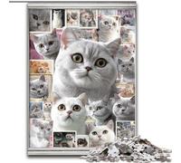 Puzzle de 1000 pièces représentant Un Chat British Shorthair pour Adultes et Adolescents, Jeu Stimulant et Familial avec Affiche et fiche de Questions-réponses (Taille 50x75cm)