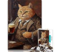 Puzzle de 1000 pièces représentant Un Chat Buvant de la bière pour Adolescents, Jouet éducatif et décompressant, idéal pour Les Cadeaux du Père Noël Secret 50x75cm