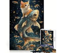 Puzzle de 1000 pièces représentant Un Chat chevauchant Un Poisson géant,idéal pour Adultes Activité relaxante et stimulante pour la mémoire,Bords Nets,Cadeau de Noël raffiné (50x75cm)