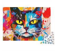 Puzzle de 1000 pièces représentant Un Chat coloré, avec Un Visage expressif et des Yeux Jaunes. Jeu éducatif pour Adultes, décoration intérieure, défi, Dimensions : 70 x 50 cm.