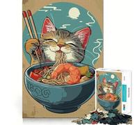 Puzzle de 1000 pièces représentant Un Chat dans Un Bol de Ramen (38x26cm) Jeu de Concentration mentale Découpe de précision Bords Lisses Jeu de Construction de Liens significatifs