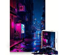 Puzzle de 1000 pièces représentant Un Chat dans Une Rue commerçante illuminée et mouillée,inspiré d'un Distributeur Automatique Idéal pour Les Adolescents,ce Puzzle logique et Anti-Stress est