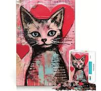 Puzzle de 1000 pièces représentant Un Chat de la Saint-Valentin avec des cœurs,idéal pour Les Adultes et Stimulant l'esprit Taille Uniforme,pièces précises,Format Voyage,Cadeau Parfait pour Les Jeux