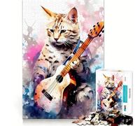 Puzzle de 1000 pièces représentant Un Chat de Savannah Jouant de la Guitare, pour Adultes Jeu de réflexion Intelligent et Amusant Découpe précise Illustration (50x75cm)