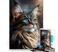 Puzzle de 1000 pièces représentant Un Chat des forêts norvégiennes aux Yeux Bleus, pour Adultes Jeu de logique et de Stimulation, Amusant et de qualité supérieure Cadeau élégant (38x26cm)
