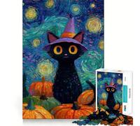 Puzzle de 1000 pièces représentant Un Chat d'halloween fantaisiste dans Le Style de Van Gogh Jeu de mémorisation mentale de Haute précision Activité Manuelle Interactive Défi cérébral pour la Maison