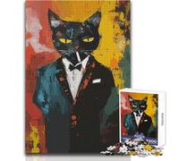 Puzzle de 1000 pièces représentant Un Chat élégant fumant Une Cigarette Découpe précise, Bords Lisses Dimensions:50x75cm