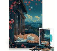Puzzle de 1000 pièces représentant Un Chat endormi dans Un Jardin Japonais, idéal pour Les Adolescents Détente et Relaxation garanties 50x75cm