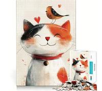 Puzzle de 1000 pièces représentant Un Chat et Un Oiseau fantaisistes Activité ludique et stimulante pour renforcer Les Liens familiaux Emboîtement précis sans espaces (38x52cm)