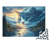 Puzzle de 1000 pièces représentant Un Chat géant au Coucher du Soleil sur Une rivière Jeu éducatif et décoratif pour Toute la Famille Dimensions 38 x 26 cm