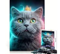 Puzzle de 1000 pièces représentant Un Chat Gris Royal avec Une Couronne, idéal pour Les Adolescents Un Jeu Stimulant et Amusant, avec des découpes précises Cadeau Festif (50x75cm)