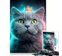 Puzzle de 1000 pièces représentant Un Chat Gris Royal avec Une Couronne, idéal pour Les Adolescents Un Jeu Stimulant et Amusant, avec des découpes précises Cadeau Festif (50x75cm)