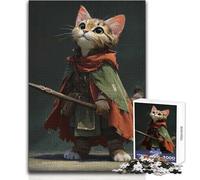 Puzzle de 1000 pièces représentant Un Chat Guerrier anthropomorphe armé d'une Lance Jeu ludique et éducatif pour Adolescents Cadeau Unique pour Les fêtes Dimensions:38x52cm