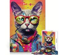 Puzzle de 1000 pièces représentant Un Chat Hipster Geek, idéal pour Les Adolescents Il renforce la mémoire, réduit Le Stress et Offre Une décoration Murale aux Bords Nets (38x52cm)