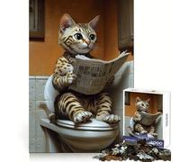 Puzzle de 1000 pièces représentant Un Chat lisant Le Journal aux Toilettes,idéal pour Les Adolescents Découpé au Laser,il améliore la mémoire et Offre Un agréable Moment de détente Un Cadeau Surprise