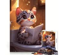 Puzzle de 1000 pièces représentant Un Chat lisant Le Journal sur Les Toilettes Développe l'habileté mentale,favorise la détente,s'emboîte Parfaitement et Offre Un Cadeau Symbolique (38x26cm)
