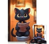 Puzzle de 1000 pièces représentant Un Chat lisant Le Journal sur Les Toilettes, idéal pour Les Adolescents Découpe précise, Parfait pour Noël (50x75cm)