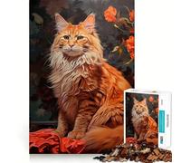 Puzzle de 1000 pièces représentant Un Chat Maine Coon tigré Roux pour Adultes Renforce la mémoire, apaise l'esprit, Bords de qualité, Surprise chaleureuse (50x75cm)