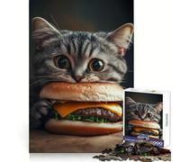 Puzzle de 1000 pièces représentant Un Chat Mangeant Un Hamburger, idéal pour Les Adolescents Un Cadeau Parfait pour stimuler Le Cerveau, Le Bien-être et Les Loisirs (38x26cm)