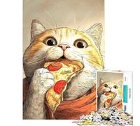 Puzzle de 1000 pièces représentant Un Chat Mangeant Une Part de Pizza idéal pour Les Adolescents et Les Adultes Jeu Amusant et Stimulant pour améliorer la mémoire (38x26cm)