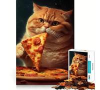 Puzzle de 1000 pièces représentant Un Chat Mangeant Une Pizza, idéal pour Les Adolescents Jeu intellectuel, détente mentale, découpe de qualité, Cadeau de Noël (38x26cm)