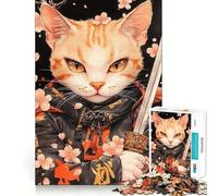 Puzzle de 1000 pièces représentant un chat Mau égyptien samouraï avec une épée, idéal pour adultes Améliore la mémoire, détend l'esprit et constitue une pièce de collection aux contours nets (38x26cm)