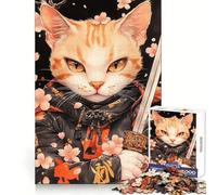 Puzzle de 1000 pièces représentant un chat Mau égyptien samouraï avec une épée, idéal pour adultes Améliore la mémoire, détend l'esprit et constitue une pièce de collection aux contours nets (38x26cm)