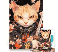Puzzle de 1000 pièces représentant Un Chat Mau égyptien samouraï avec Une épée, idéal pour Adultes développement de la mémoire, apaisement de l'esprit, Assemblage créatif, Cadeau (50x75cm)