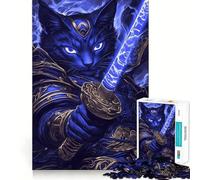 Puzzle de 1000 pièces représentant Un Chat Mau égyptien samouraï avec Une épée idéal pour Les Adolescents Stimule la mémoire Moments de détente et de sérénité Cadeau d'anniversaire de qualité