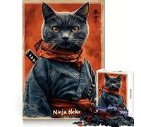 Puzzle de 1000 pièces représentant Un Chat Ninja, idéal pour Adultes, pour renforcer la mémoire, activité à Domicile, Bords Nets, Cadeau Festif (50x75cm)