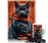 Puzzle de 1000 pièces représentant Un Chat Ninja, idéal pour Adultes, pour renforcer la mémoire, activité à Domicile, Bords Nets, Cadeau Festif (50x75cm)